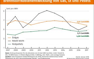Brennstoffkostenentwicklung von Gas, Öl und Pellets