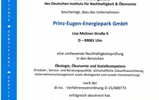 Zertifikat für Ökologie, Ökonomie und Sozialkompetenz für Prinz-Eugen-Energiepark 2017