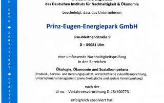 Zertifikat für Ökologie, Ökonomie und Sozialkompetenz für Prinz-Eugen-Energiepark 2018